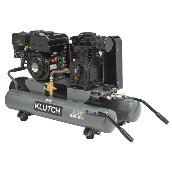 Klutch 9-Gallon Wheelbarrow Air Compressor, 6.5 HP, 11 CFM @ 40 PSI, 10 CFM @ 90 PSI, 135 Max. PSI